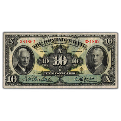 $10 1938 The Dominion Bank Canada Chartered Note #220-28-10 - VF
