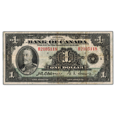 $1 1935 Bank of Canada Note English Text Letter 'B' BC-1 - F/VF