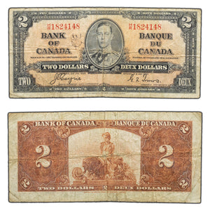 SOLD $2 1937 Bank of Canada Note Coyne-Towers H/R Prefix BC-22c - Writing