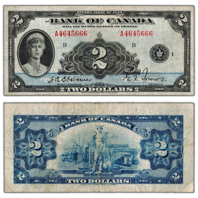 SOLD $2 1935 Bank of Canada Note English Text BC-3 - F/VF
