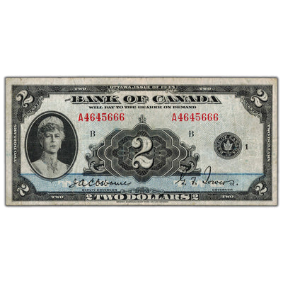SOLD $2 1935 Bank of Canada Note English Text BC-3 - F/VF