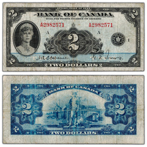 SOLD $2 1935 Bank of Canada Note English Text BC-3 - Fine