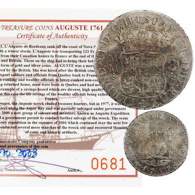 SOLD Mexico 1757-Mo MM 8 Reales Silver Coin Auguste 1761 Shipwreck - ICCS EF-45