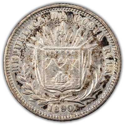 Costa Rica 1890-H 5 Centavos Silver Coin KM #128 - Cleaned