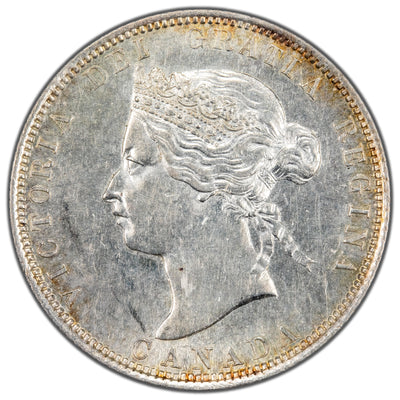 Canada 1872-H Obverse 2 7/7 25 Cents Quarter Silver Coin - ICCS AU-55