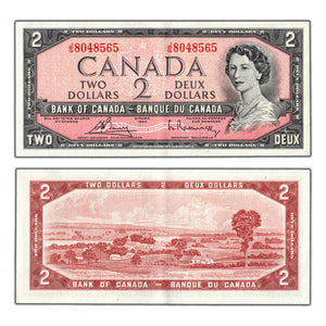 SOLD $2 1954 Bank of Canada Note Bouey-Rasminsky J/G Prefix BC-38c - AU