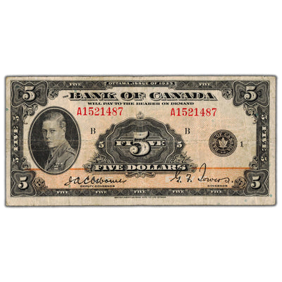 $5 1935 Bank of Canada Note English Text BC-5 - F/VF