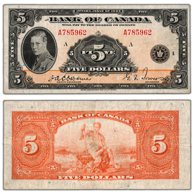 SOLD $5 1935 Bank of Canada Note English Text BC-5 - VF