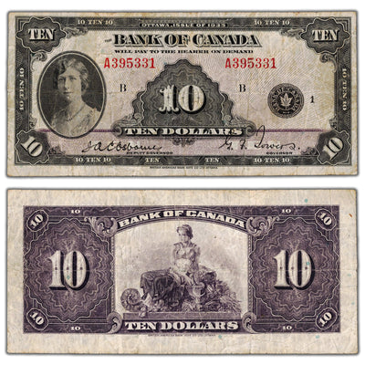 SOLD $10 1935 Bank of Canada Note English Text BC-7 - Fine