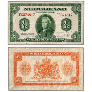 SOLD Netherlands 1943 2 1/2 Gulden Note P #65a - F/VF