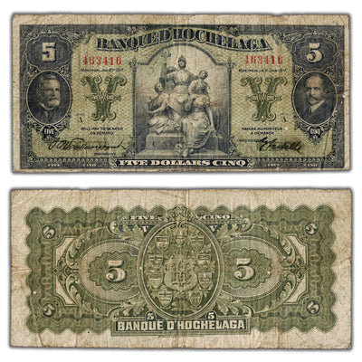 SOLD $5 1917 Banque D'Hochelaga Canada Chartered Note #360-24-02