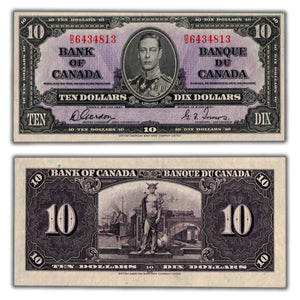 SOLD $10 1937 Bank of Canada Note Gordon-Towers B/D Prefix BC-24b - Nice EF/AU