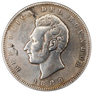 SOLD Ecuador 1889 1 Sucre Silver Coin KM #53 - Cleaned