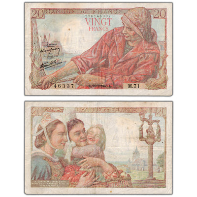 France 1943 20 Francs Note P #100a - Pinholes