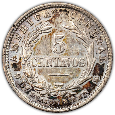 Costa Rica 1890-H 5 Centavos Silver Coin KM #128 - Cleaned