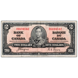 $2 1937 Bank of Canada Note Coyne-Towers B/R Prefix BC-22c - VF