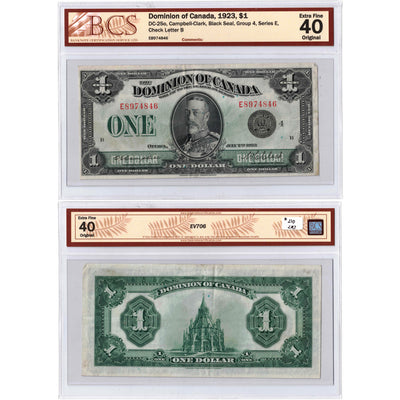 SOLD $1 1923 Dominion of Canada Note Campbell-Clark Black Seal DC-25o - BCS EF-40