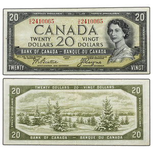 SOLD $20 1954 Bank of Canada Note Devil Face D/E Prefix BC-33b - VF (cleaned)