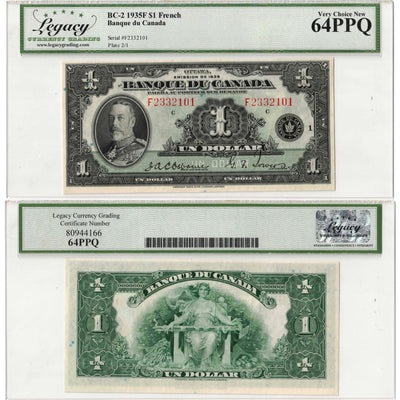 SOLD $1 1935 Banque Du Canada Note French Text BC-2 - Legacy UNC-64 PPQ