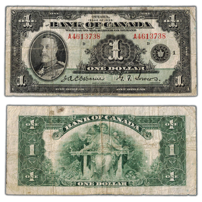 $1 1935 Bank of Canada Note English Text Letter 'A' BC-1 - Circulated