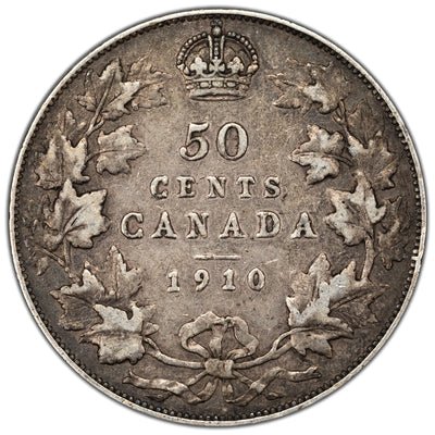 Canada 1910 Edwardian Leaves 50 Cents Half Dollar Silver Coin - Fine-15