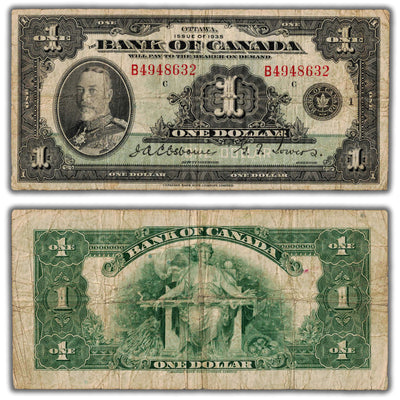 $1 1935 Bank of Canada Note English Text Series B BC-1 - VG/F