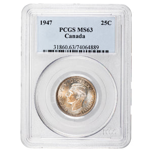 SOLD Canada 1947 25 Cents Quarter Silver Coin - PCGS MS-63