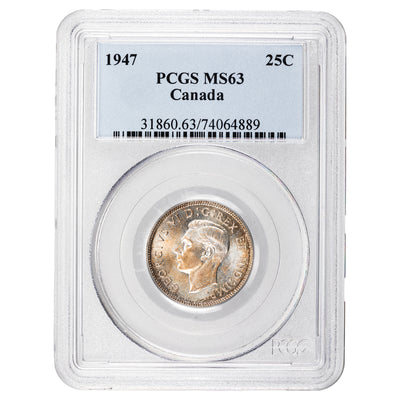 SOLD Canada 1947 25 Cents Quarter Silver Coin - PCGS MS-63