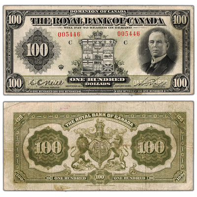 $100 1927 Royal Bank of Canada Chartered Note #630-14-18 - VF (minor tears)