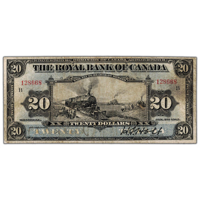 SOLD $20 1913 Royal Bank of Canada Chartered Note #630-12-10 - Fine