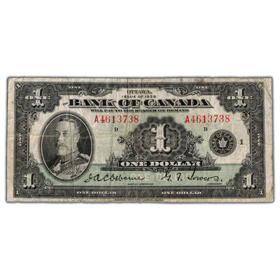 $1 1935 Bank of Canada Note English Text Letter 'A' BC-1 - Circulated