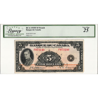 $5 1935 Banque du Canada Note French Text BC-6 - Legacy VF-25