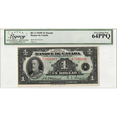 SOLD $1 1935 Banque Du Canada Note French Text BC-2 - Legacy UNC-64 PPQ