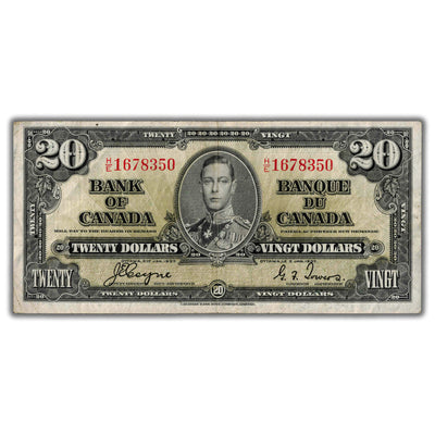 $20 1937 Bank of Canada Note Coyne-Towers H/E Changeover Prefix BC-25c - F/VF