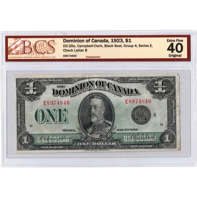 SOLD $1 1923 Dominion of Canada Note Campbell-Clark Black Seal DC-25o - BCS EF-40