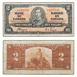 SOLD $2 1937 Bank of Canada Note Coyne-Towers D/R Prefix BC-22c - Fine (tear)
