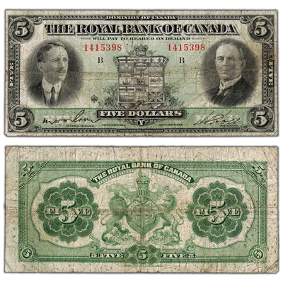 $5 1927 Royal Bank of Canada Chartered Note #630-14-04 - VG/F