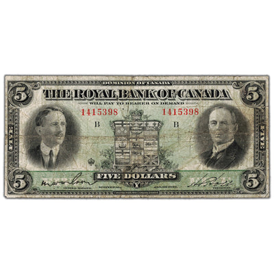 $5 1927 Royal Bank of Canada Chartered Note #630-14-04 - VG/F