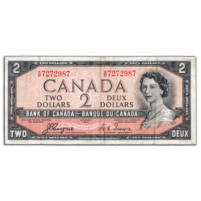 $2 1954 Bank of Canada Note Devil Face A/B Prefix BC-30a - VF