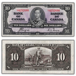 SOLD $10 1937 Bank of Canada Note Coyne-Towers C/T Prefix BC-24c - VF+