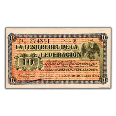Mexico Tesoreria De La Federacion Guaymas 1913 10 Centavos Note P #S1058