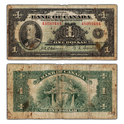 $1 1935 Bank of Canada Note English Text Letter 'A' BC-1 - Stained