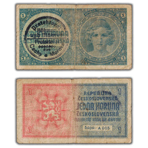 SOLD Bohemia & Moravia ND (1939) 1 Koruna Note P #1a