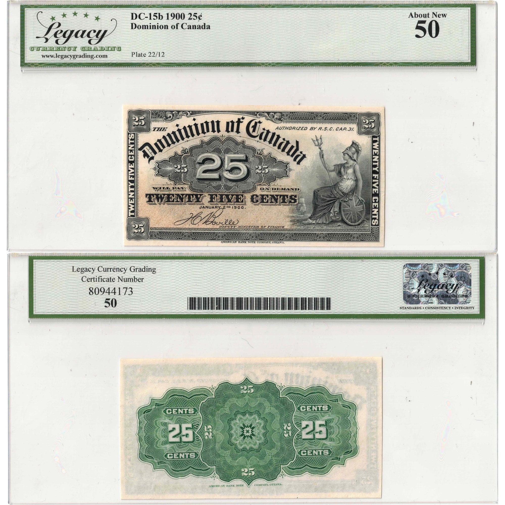 SOLD 25 Cents 1900 Dominion of Canada Shinplaster Note DC-15b - Legacy ...