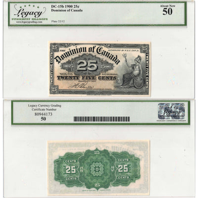 SOLD 25 Cents 1900 Dominion of Canada Shinplaster Note DC-15b - Legacy AU-50