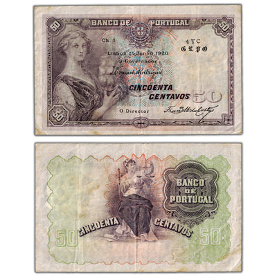 Portugal 1920 50 Fifty Centavos Note P #112b - VF