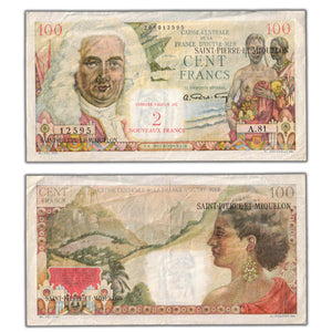 SOLD Saint Pierre & Miquelon ND (1961) 100 Francs / 2 New Francs Note P #32