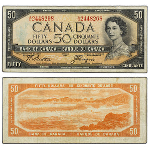 SOLD $50 1954 Bank of Canada Note Devil Face A/H Prefix BC-34b - Stain
