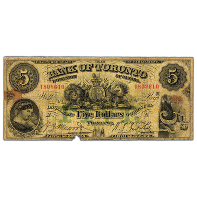 $5 1929 Bank of Toronto Canada Chartered Note #715-22-22 - Missing Piece