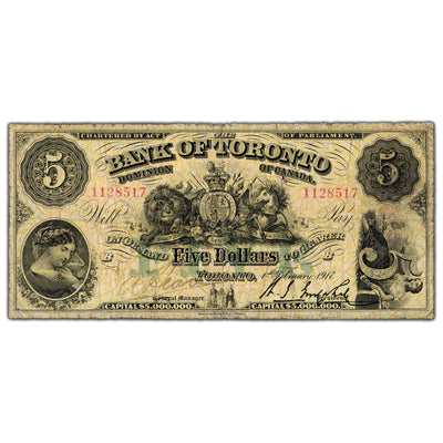 $5 1917 Bank of Toronto Canada Chartered Note #715-22-14 - VG